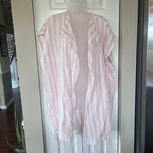 J Crew Pink and white striped beach poncho, linen and cotton blend, size med/L